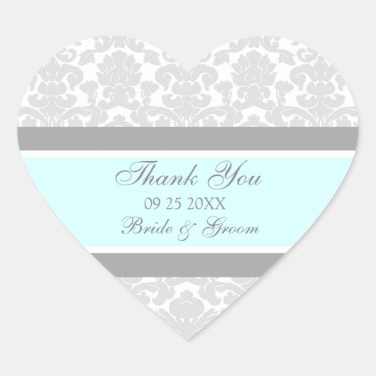 Grijs Blauw Damask Dank u bruiloft gunst Labels (Voorkant)