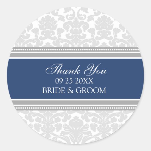 Grijs Blauw Damask Dank u bruiloft gunst Labels (Voorkant)