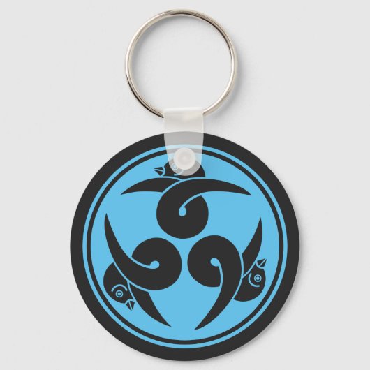 Grijs Blauw Drie Ganzen Japan Mon Oriental Sleutelhanger (Voorkant)