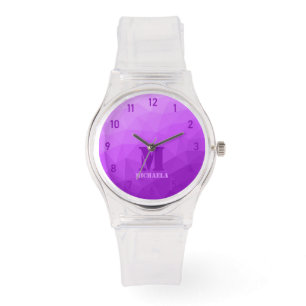 Grijs blauw geometrisch maaspatroon Monogram Horloge