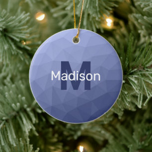 Grijs blauw geometrisch maaspatroon Monogram Keramisch Ornament