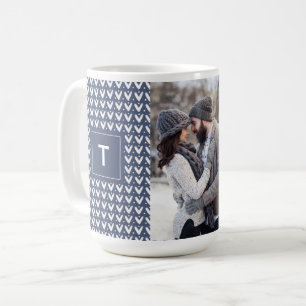 Grijs Blauw Kerstmis Gebreide Trui Monogram Foto Koffiemok