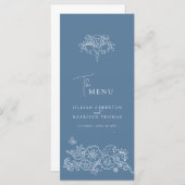 Grijs blauw wit monogram fleur de lis bruiloft menu (Voorkant / Achterkant)