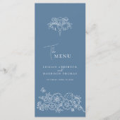 Grijs blauw wit monogram fleur de lis bruiloft menu (Voorkant)