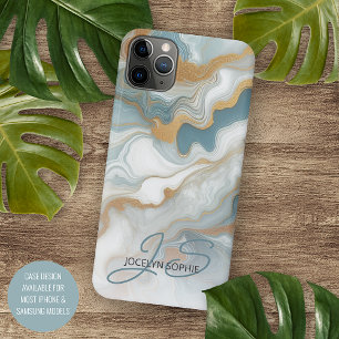 Grijs Blauwgroen Blauw Goud Wit Marmeren Kunstpatr iPhone 11Pro Max Hoesje