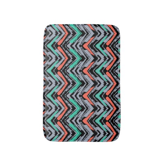 Grijs, Blauwgroen en koraal met Chevron Pattern Badmat (Voorkant Verticaal)