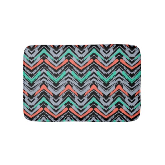Grijs, Blauwgroen en koraal met Chevron Pattern Badmat (Voorkant)