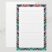 Grijs, Blauwgroen en koraal met Chevron Pattern Briefpapier (Voorkant / Achterkant)
