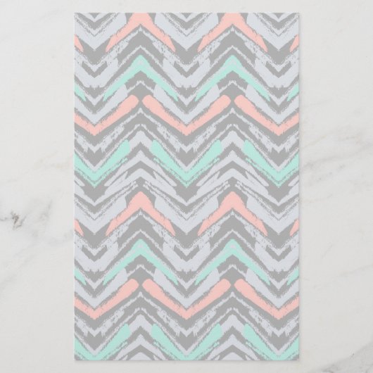 Grijs, Blauwgroen en koraal met Chevron Pattern Briefpapier (Voorkant)