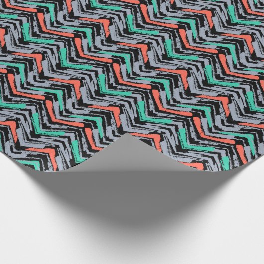 Grijs, Blauwgroen en koraal met Chevron Pattern Cadeaupapier (Hoek)
