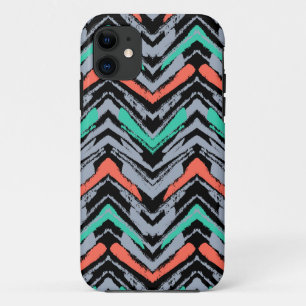 Grijs, Blauwgroen en koraal met Chevron Pattern iPhone 11 Hoesje