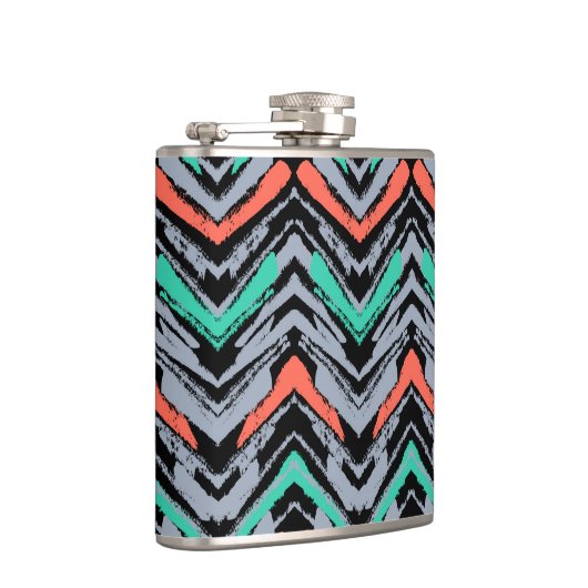 Grijs, Blauwgroen en koraal met Chevron Pattern Heupfles (Rechts)