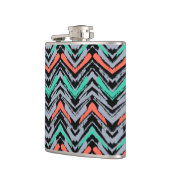 Grijs, Blauwgroen en koraal met Chevron Pattern Heupfles (Links)