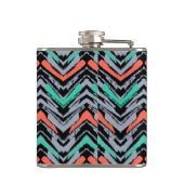 Grijs, Blauwgroen en koraal met Chevron Pattern Heupfles (Achterkant)