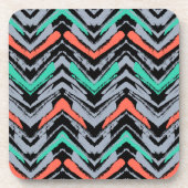 Grijs, Blauwgroen en koraal met Chevron Pattern Onderzetter (Voorkant)