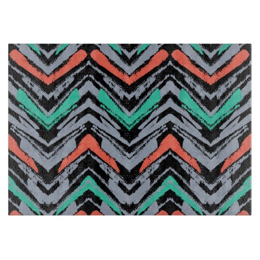 Grijs, Blauwgroen en koraal met Chevron Pattern Snijplank (Voorkant)