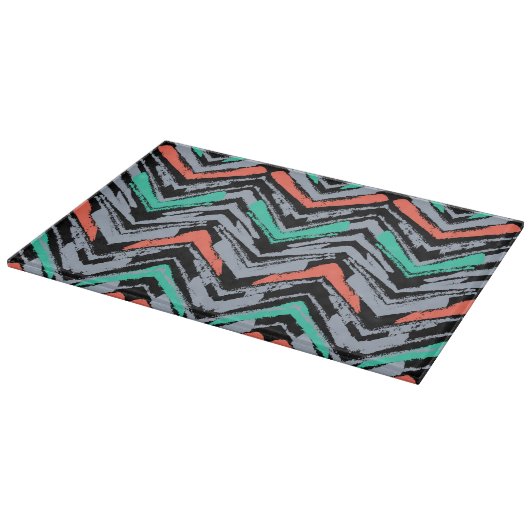 Grijs, Blauwgroen en koraal met Chevron Pattern Snijplank (Hoek)