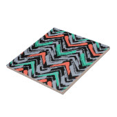 Grijs, Blauwgroen en koraal met Chevron Pattern Tegeltje (Zijkant)