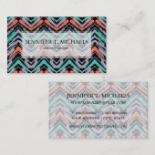 Grijs, Blauwgroen en koraal met Chevron Pattern Visitekaartje (Voorkant / Achterkant)
