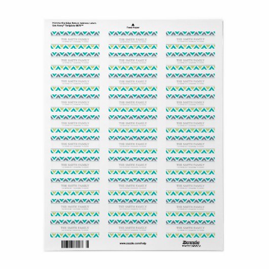 Grijs Blauwgroen Groen Zigzag Tribal Pattern Etiket (Full Sheet)