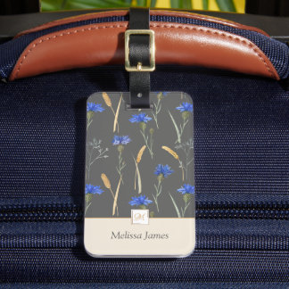Grijs Bloemen Wildflower Monogram Bagagelabel