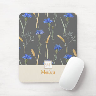 Grijs Bloemen Wildflower Monogram Muismat