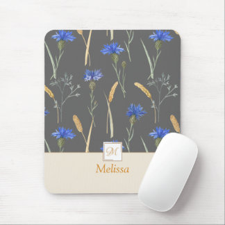 Grijs Bloemen Wildflower Monogram Muismat