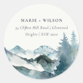 Grijs Blush Green Blue Mountains Pine Adres Ronde Sticker (Voorkant)