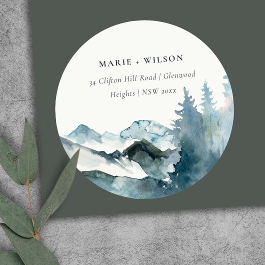 Grijs Blush Green Blue Mountains Pine Adres Ronde Sticker