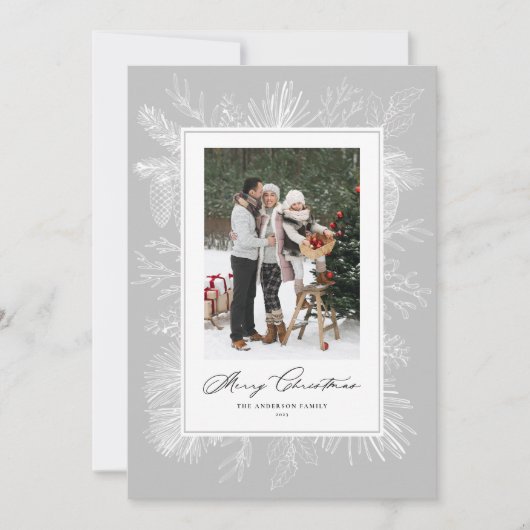 Grijs Botanisch Lijst Kerstfotokaart (Voorkant)