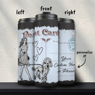 Grijs  Briefkaart Shopping Vrouw Poedel Liefde Thermosbeker