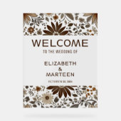 Grijs Bruin Bladpatroon Herfst bruiloft Acryl Bord (Voorkant)