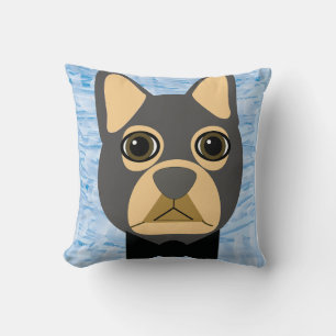 Grijs/Bruin Franse Bulldog, waterverf blauw Kussen