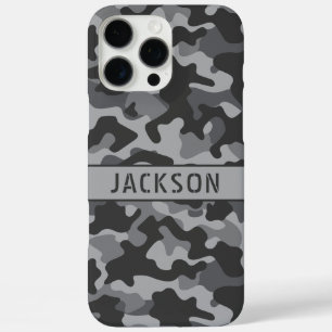 Grijs camouflage gepersonaliseerd iPhone 16 pro max hoesje