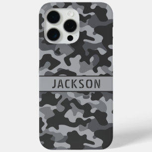 Grijs camouflage gepersonaliseerd iPhone 15 pro max hoesje
