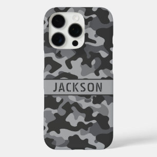 Grijs camouflage gepersonaliseerd iPhone 16 pro hoesje