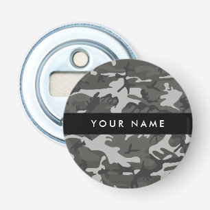 Grijs camouflagepatroon, Jouw naam, personaliseren Button Flesopener