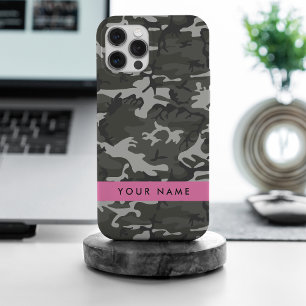 Grijs camouflagepatroon, Jouw naam, personaliseren iPhone 15 Pro Max Hoesje