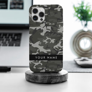 Grijs camouflagepatroon, Jouw naam, personaliseren iPhone 15 Pro Max Hoesje