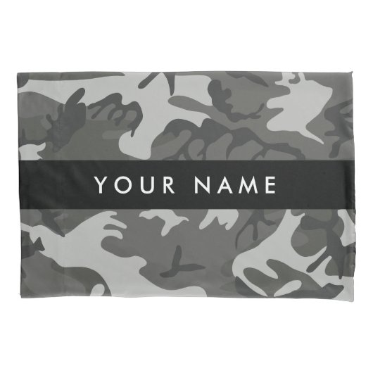 Grijs camouflagepatroon, Jouw naam, personaliseren Kussensloop (Voorkant)