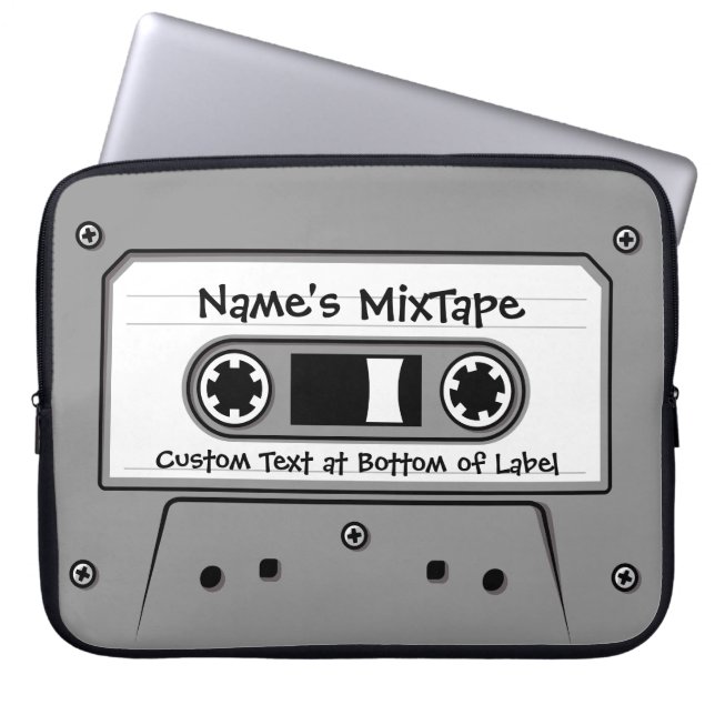 Grijs Cassettebandje audio Laptop Sleeve (Voorkant)