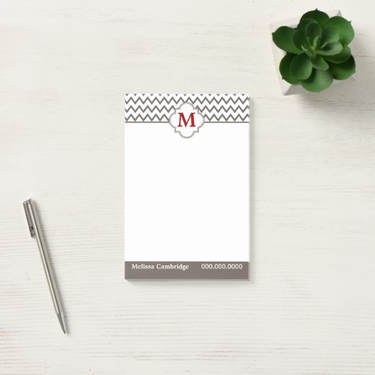 Grijs Chevron rood monogram gepersonaliseerd Post-it® Notes (Kantoor)