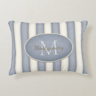 Grijs & Cream Stripes Ovaal ingelijst Monogram Accent Kussen