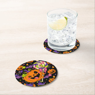 Grijs Cute Retro Kawaii Halloween Snoep Pompoenen Ronde Kartonnen Onderzetter