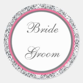 Grijs Damask (Roze) Bruiloft Sticker