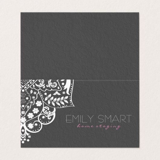 Grijs Damast Wit Mandala Visitekaartjes (Buitenkant ongevouwen)
