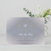 grijs deco monogram foto goud SAVE THE DATE Folie Uitnodiging (Staand Voorkant)