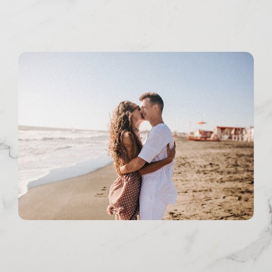 grijs deco monogram foto goud SAVE THE DATE Folie Uitnodiging (Achterkant)