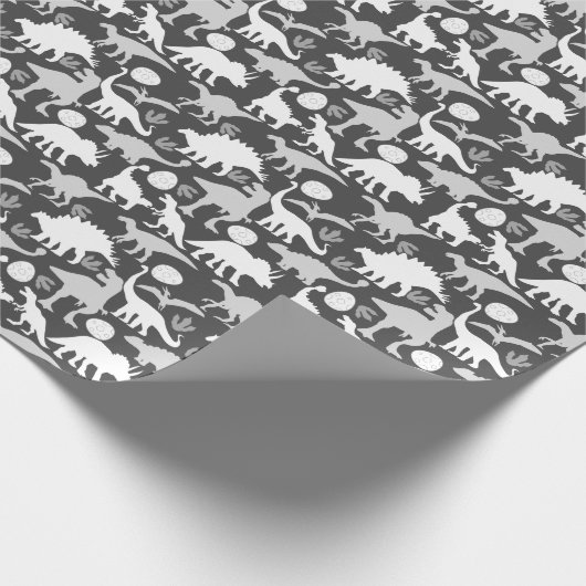 Grijs Dino Patroon D Grijs BG Cadeaupapier (Hoek)