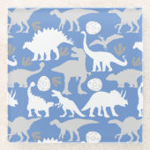 Grijs Dino Patroon L Blauw BG Glazen Onderzetter (Voorkant)